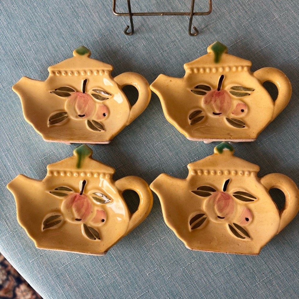 Vintage set of 4 ceramic teabag holders with caddy - Picture 2 of 4